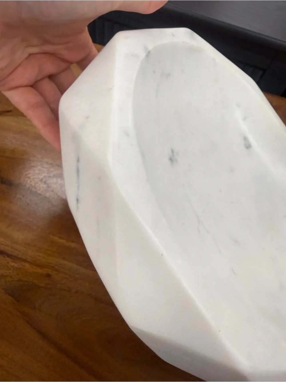 Minimalist White Italian Marble Geometric Decorative shallow Bowl